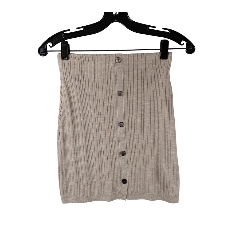 ATM Ribbed Button Front Merino Wool Knit Tube Skirt Sand Beige Size XS